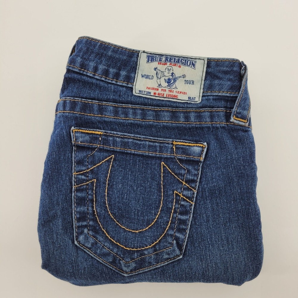 True Religion Hi-Rise Legging Jeans Womens 30 Blue Mid Rise Skinny Made in USA